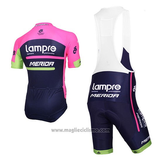 2016 Abbigliamento Ciclismo Lampre Blu e Rosa Manica Corta e Salopette